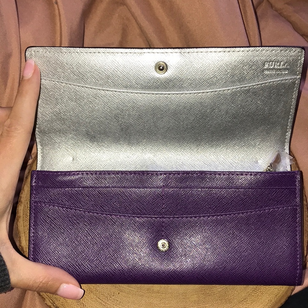 NEW Authentic Furla Purple Checkbook Wallet